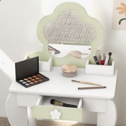 image-ZONEKIZ Kids Vanity Table Set, Beauty Flower Design, for Ages 3-6 Years - White