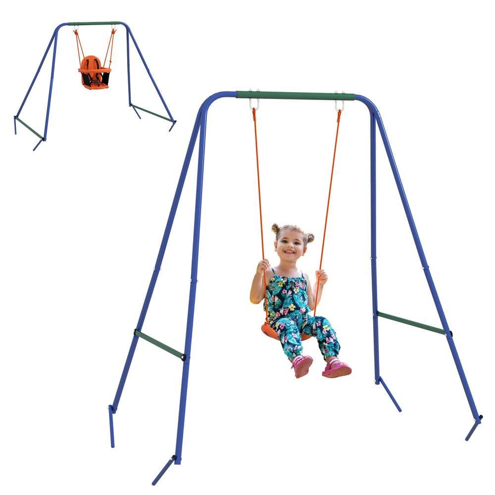 image-Outsunny Garden Swing Set for Toddlers, Kids with Seats, Safety Belt, Orange
