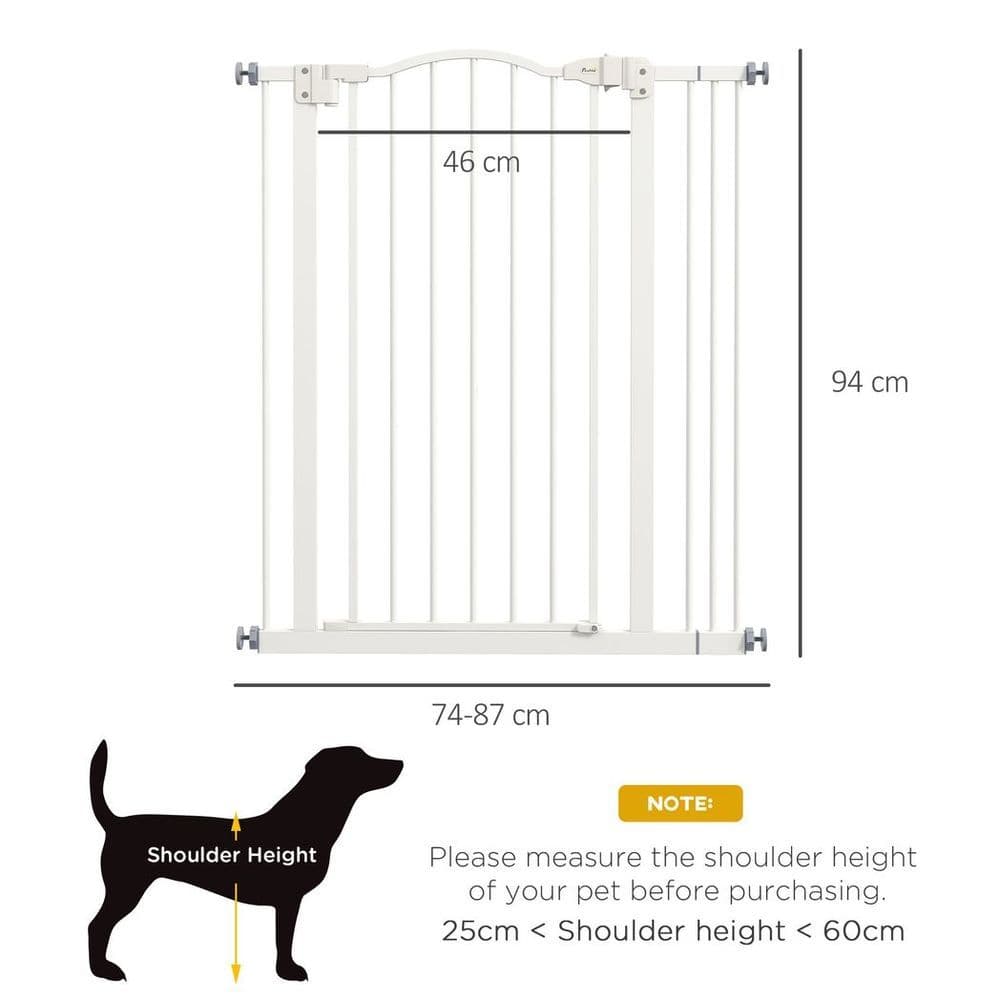 image-PawHut 74-87cm Adjustable Metal Pet Gate Safety Barrier w/ Auto-Close Door White
