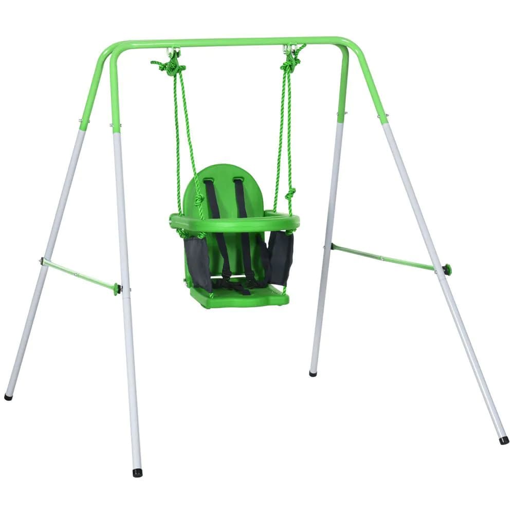 image-Outsunny Nursery Swing with Safety Seat Belt, Support Back for Indoor Outdoor