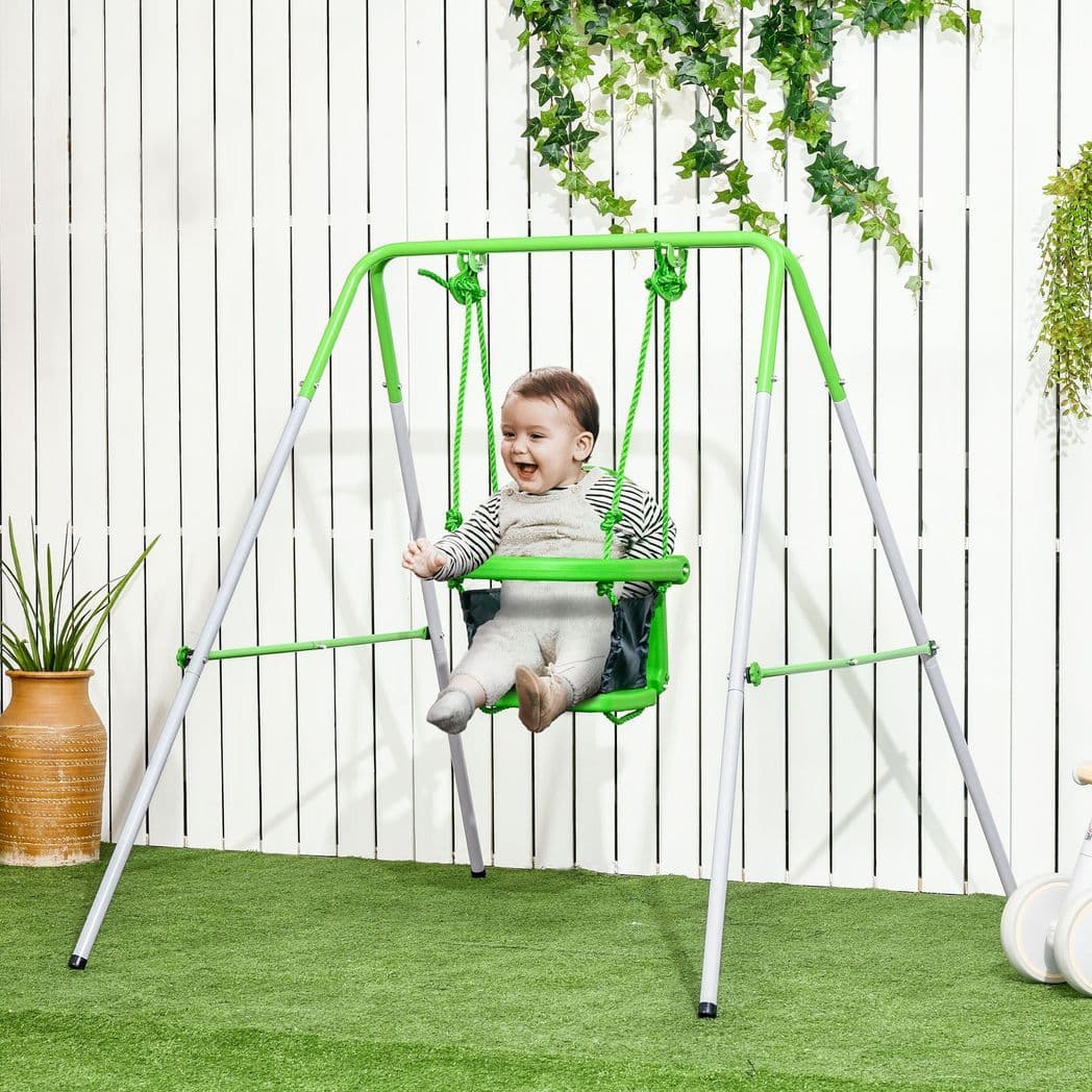 image-Outsunny Nursery Swing with Safety Seat Belt, Support Back for Indoor Outdoor