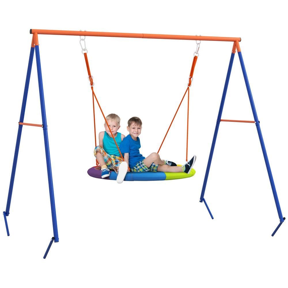 image-Outsunny Kids Swing Nest Swing Seat with A-Frame Structure for Outdoor Use