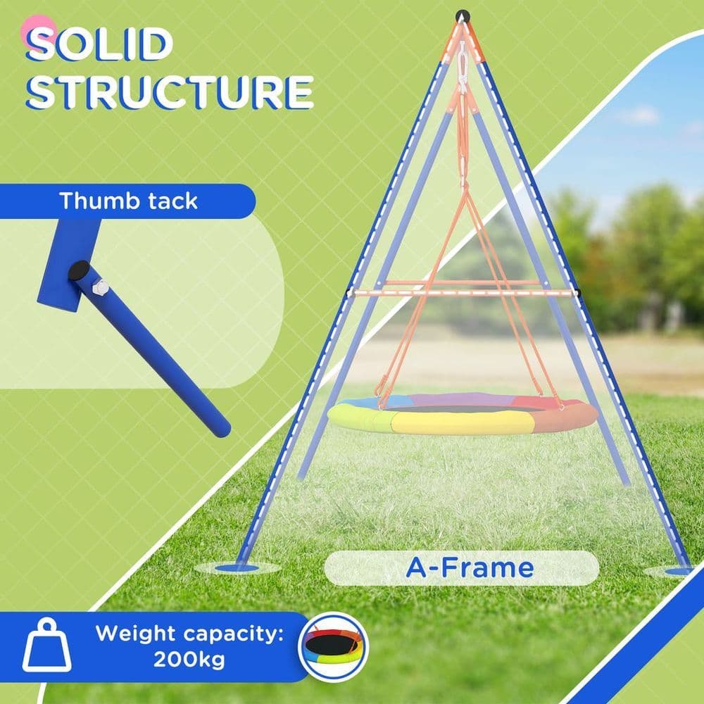 image-Outsunny Kids Swing Nest Swing Seat with A-Frame Structure for Outdoor Use