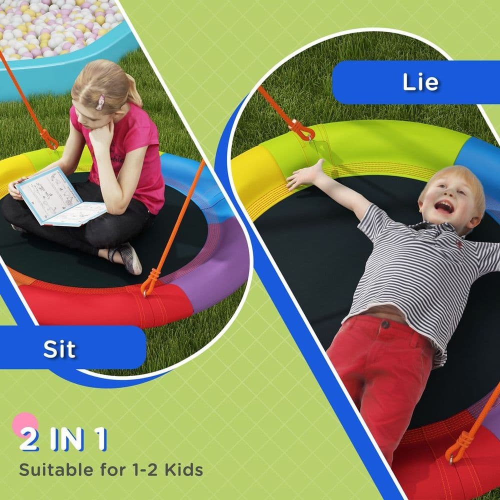 image-Outsunny Kids Swing Nest Swing Seat with A-Frame Structure for Outdoor Use