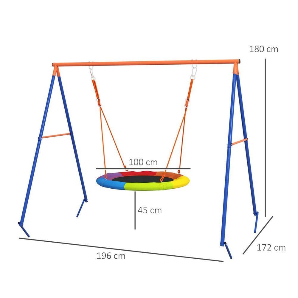 image-Outsunny Kids Swing Nest Swing Seat with A-Frame Structure for Outdoor Use
