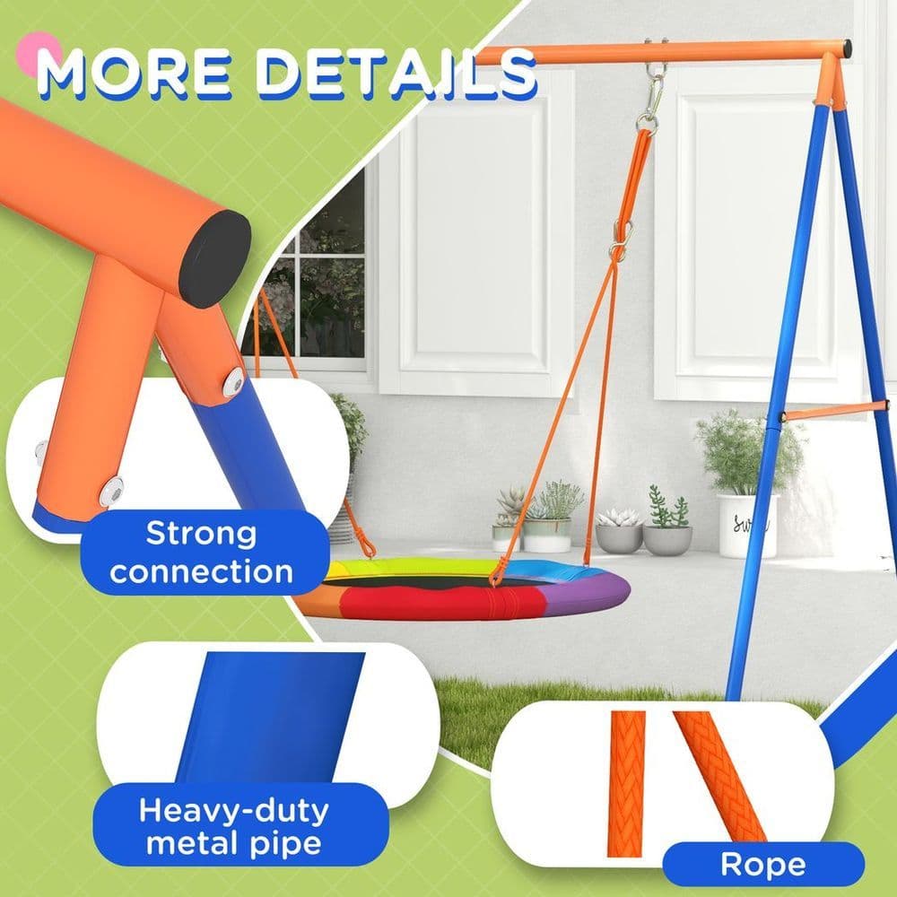 image-Outsunny Kids Swing Nest Swing Seat with A-Frame Structure for Outdoor Use