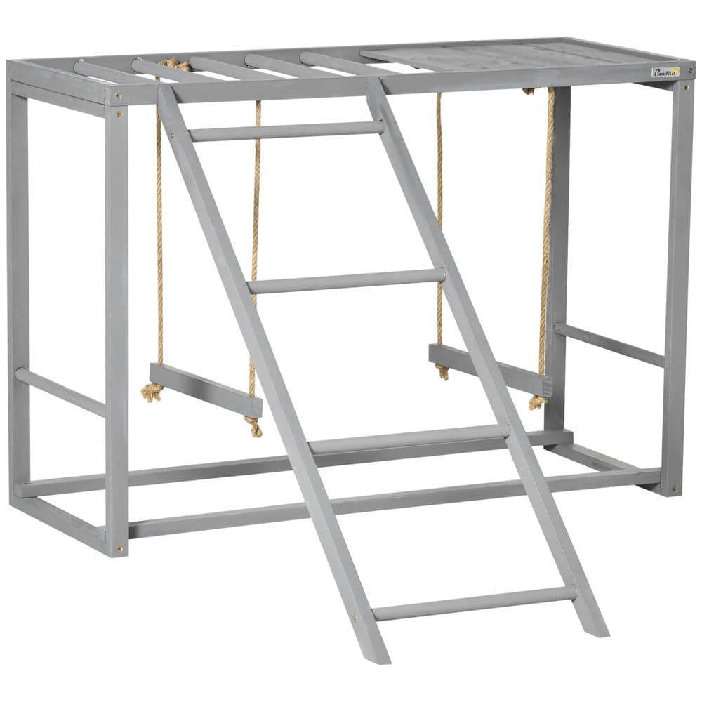 image-PawHut Chicken Activity Play Chicken Coop with Swing Set for 3-4 Birds, Grey