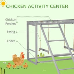 image-PawHut Chicken Activity Play Chicken Coop with Swing Set for 3-4 Birds, Grey