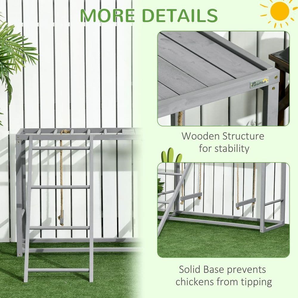 image-PawHut Chicken Activity Play Chicken Coop with Swing Set for 3-4 Birds, Grey