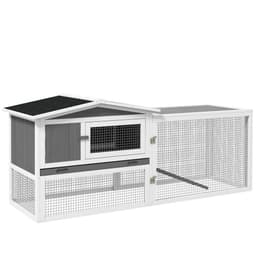 image-PawHut Rabbit Hutch and Run Outdoor w/ Sliding Tray Hay Rack Ramp, 156x58x68cm