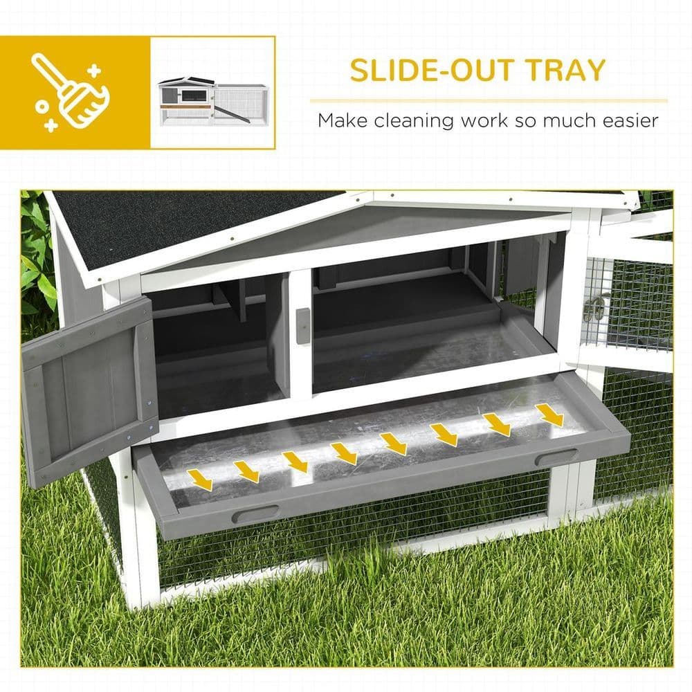 image-PawHut Rabbit Hutch and Run Outdoor w/ Sliding Tray Hay Rack Ramp, 156x58x68cm