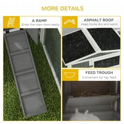 image-PawHut Rabbit Hutch and Run Outdoor w/ Sliding Tray Hay Rack Ramp, 156x58x68cm