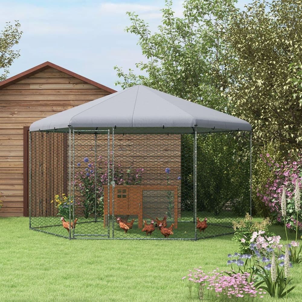 image-PawHut Walk in Chicken Run with Cover for 10-15 Chickens, Hens, Rabbits, Ducks