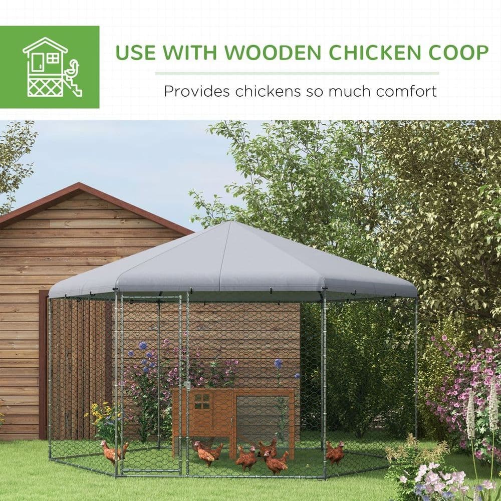 image-PawHut Walk in Chicken Run with Cover for 10-15 Chickens, Hens, Rabbits, Ducks