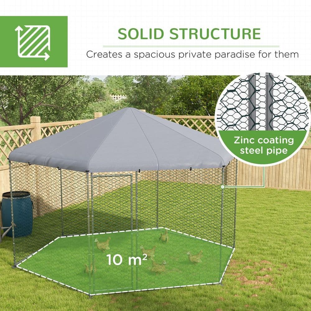image-PawHut Walk in Chicken Run with Cover for 10-15 Chickens, Hens, Rabbits, Ducks