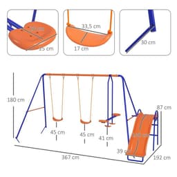 image-Outsunny 4 in 1 Metal Kids Swing Set with Double Swings, Glider, Slide, Ladder
