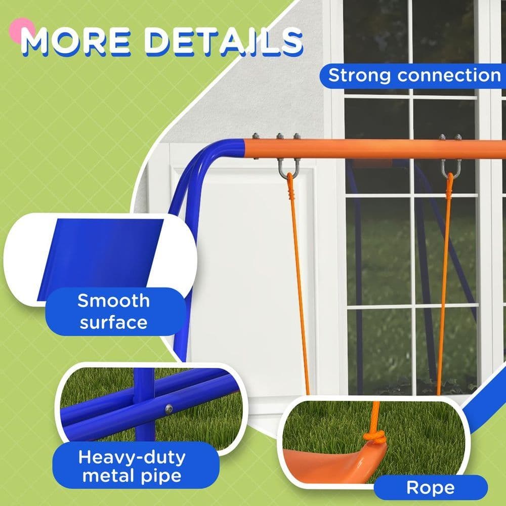 image-Outsunny 4 in 1 Metal Kids Swing Set with Double Swings, Glider, Slide, Ladder