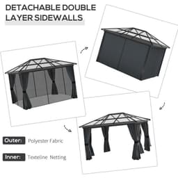 image-Outsunny 3 x 3.6m Aluminium Hardtop Gazebo Canopy with Polycarbonate Top