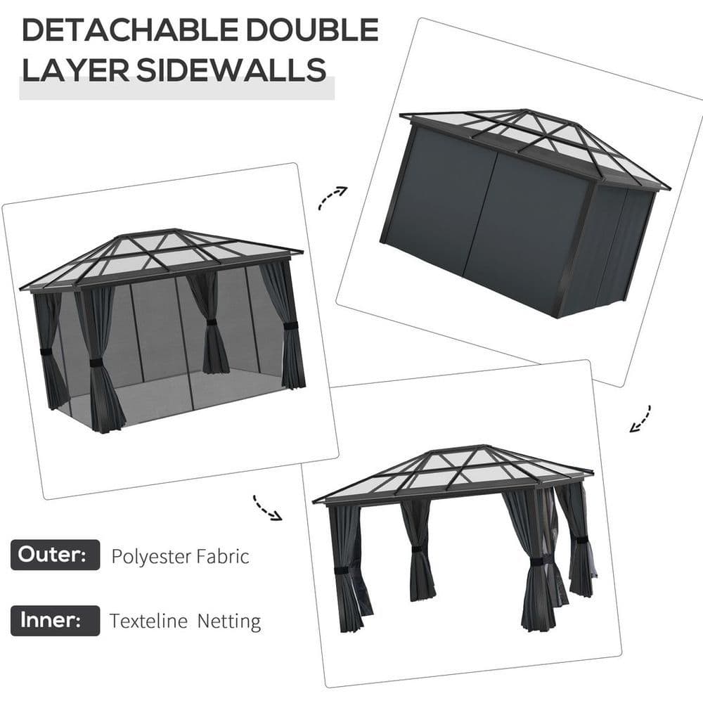 image-Outsunny 3 x 3.6m Aluminium Hardtop Gazebo Canopy with Polycarbonate Top