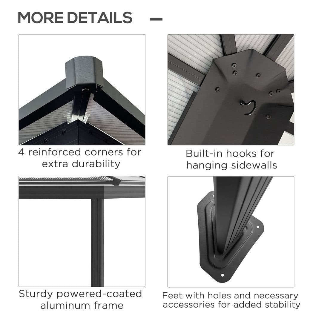 image-Outsunny 3 x 3.6m Aluminium Hardtop Gazebo Canopy with Polycarbonate Top