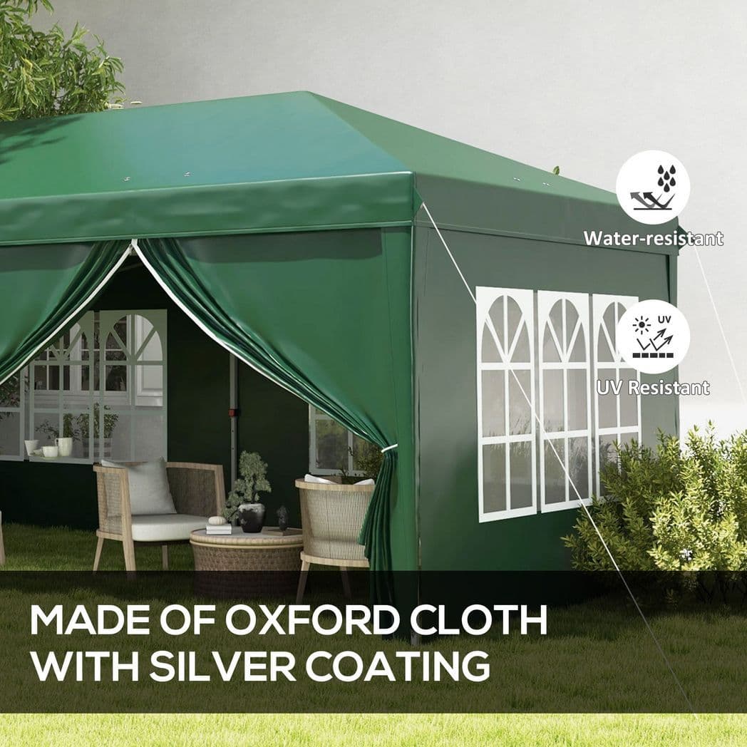 image-Outsunny 3 x 6m Pop Up Gazebo Party Tent Canopy Marquee with Storage Bag Green