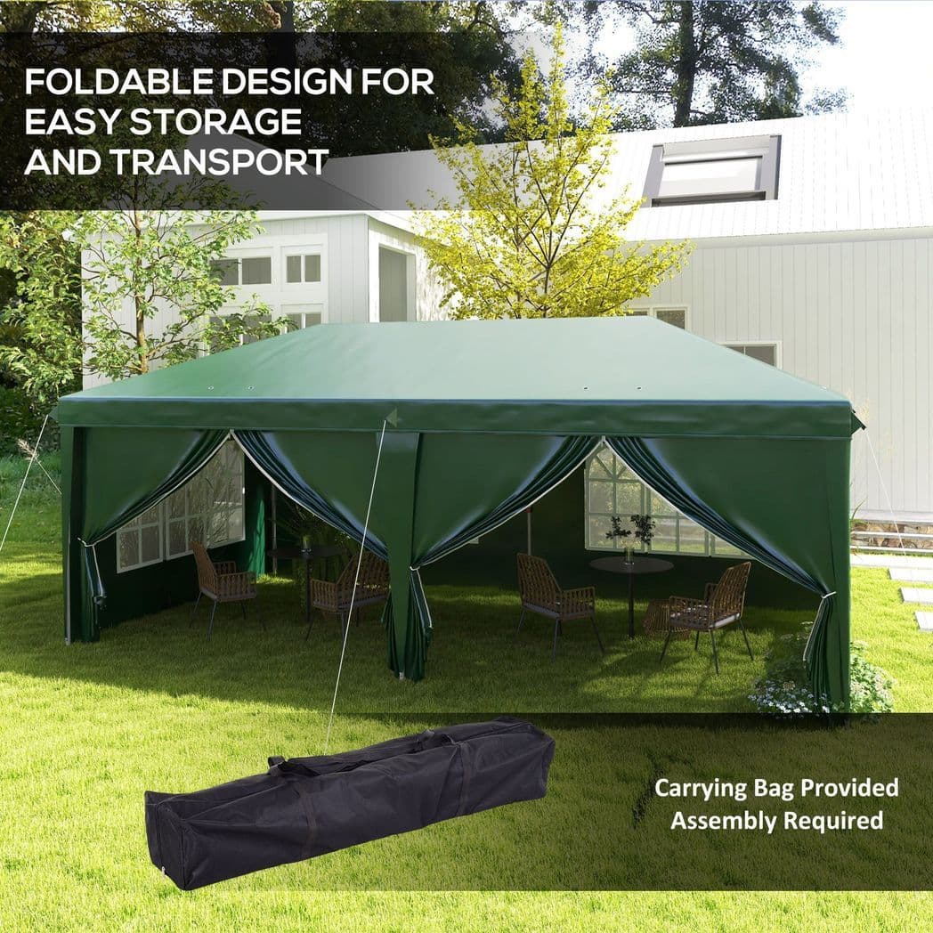 image-Outsunny 3 x 6m Pop Up Gazebo Party Tent Canopy Marquee with Storage Bag Green