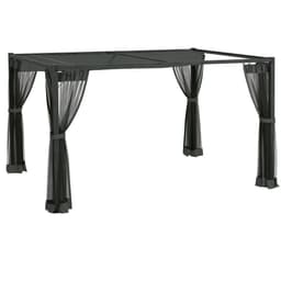 image-Outsunny 3 x 4m Pergola with Retractable Roof and Netting, Dark Grey