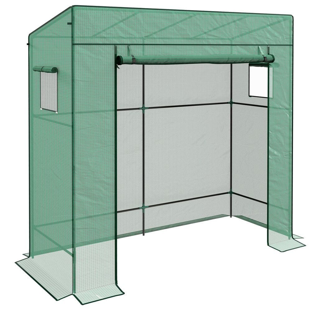 image-Outsunny Walk-in Garden Green House with Large Roll-up Door and 2 Mesh Windows
