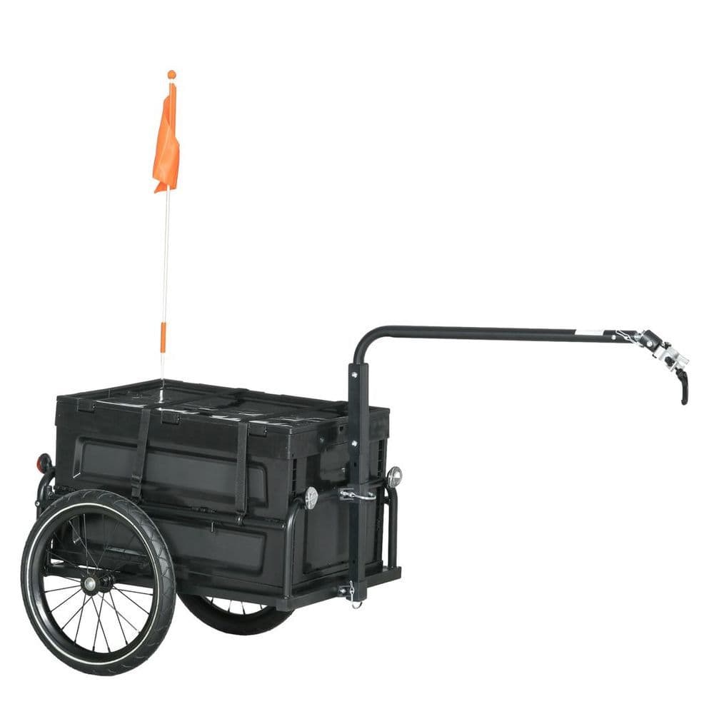 image-HOMCOM Bicycle Trailer with Foldable Storage Box and Pneumatic Tyres, Black