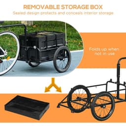 image-HOMCOM Bicycle Trailer with Foldable Storage Box and Pneumatic Tyres, Black