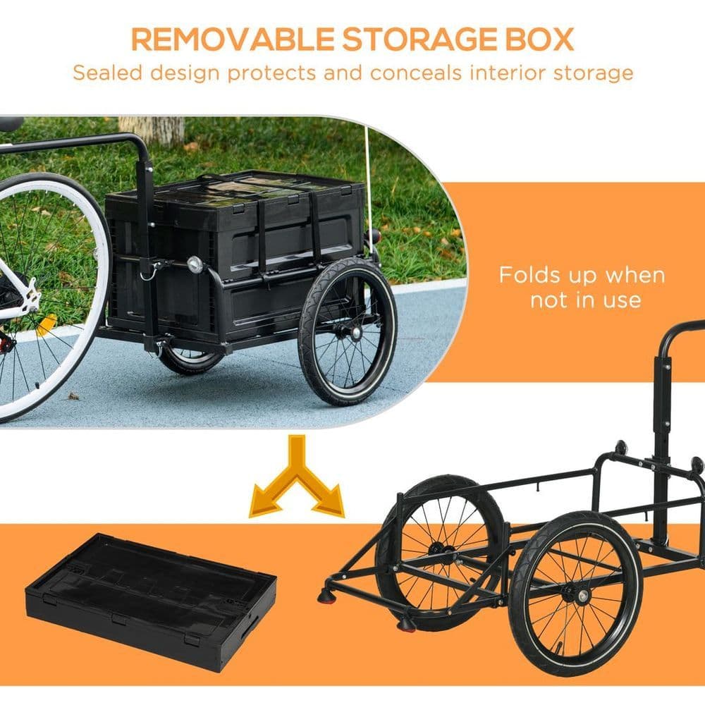 image-HOMCOM Bicycle Trailer with Foldable Storage Box and Pneumatic Tyres, Black