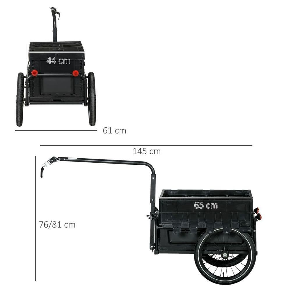 image-HOMCOM Bicycle Trailer with Foldable Storage Box and Pneumatic Tyres, Black