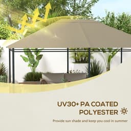 image-Outsunny 3 x 4m Gazebo Canopy Replacement Gazebo Roof Cover, Khaki