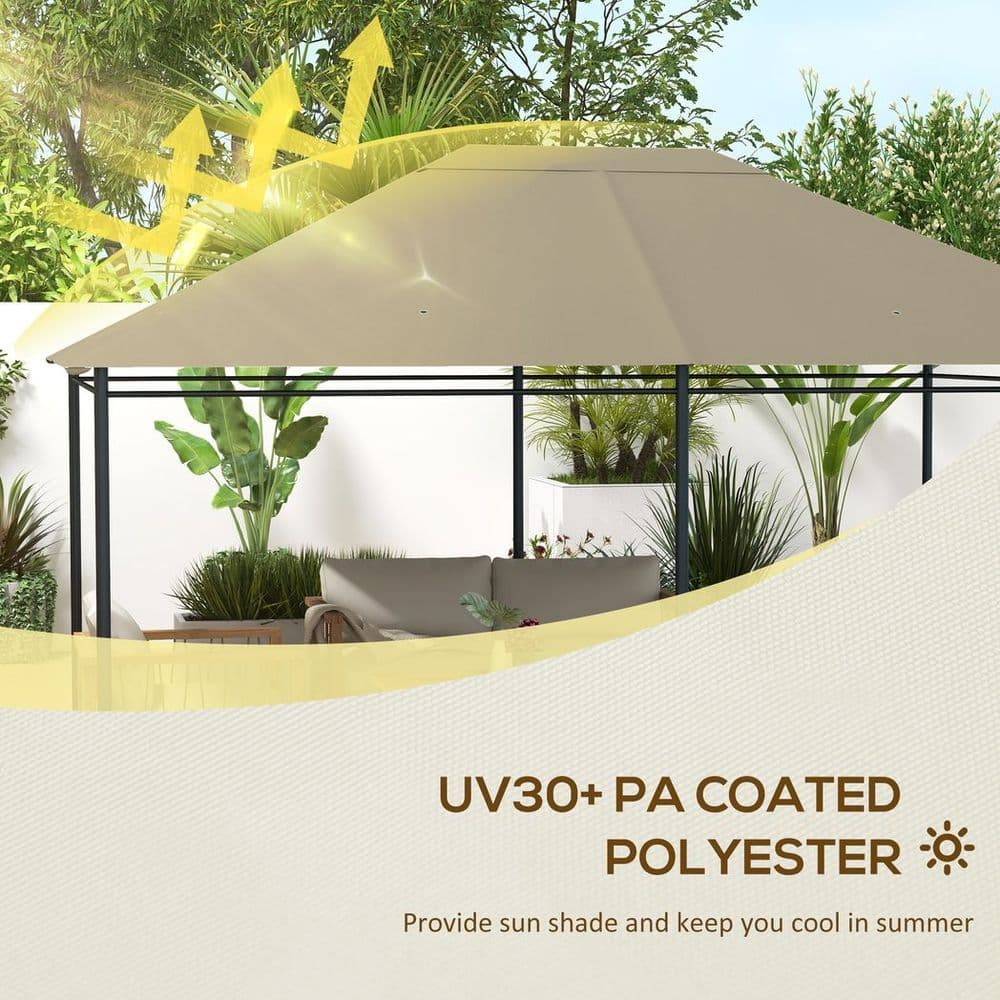image-Outsunny 3 x 4m Gazebo Canopy Replacement Gazebo Roof Cover, Khaki