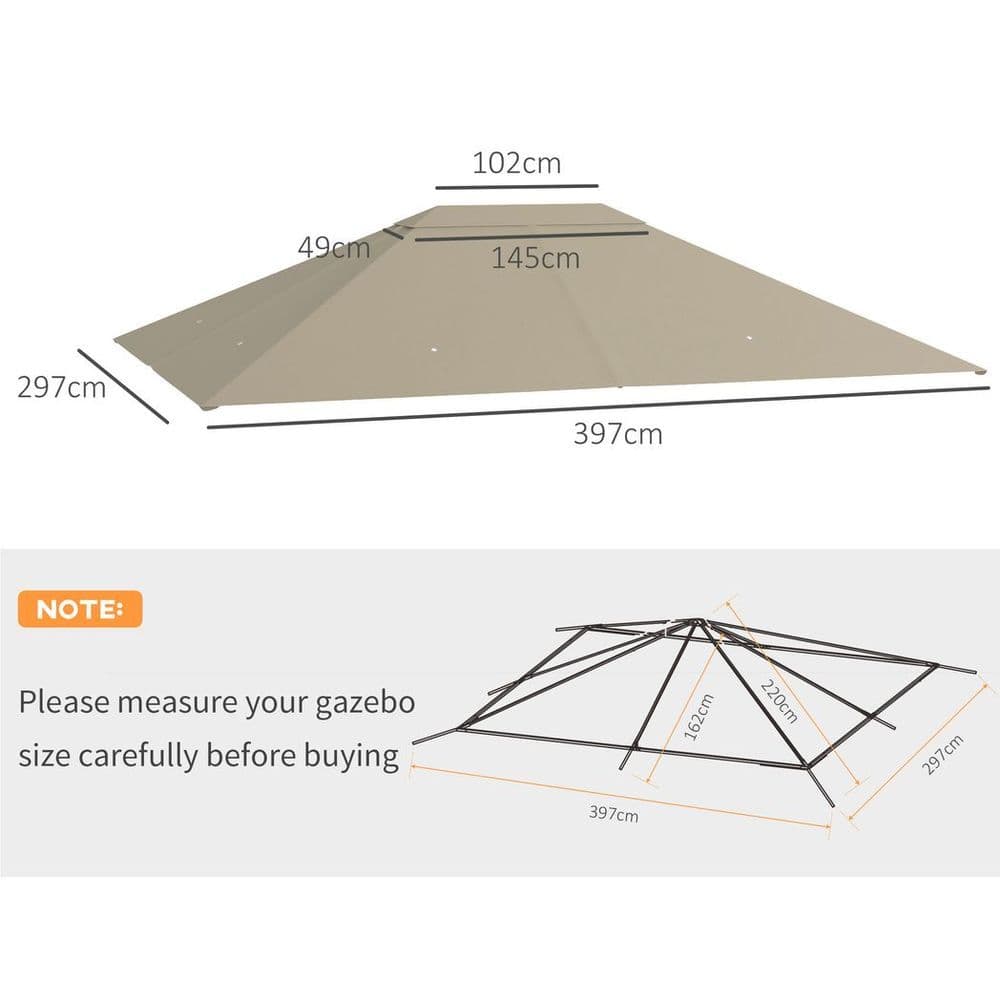 image-Outsunny 3 x 4m Gazebo Canopy Replacement Gazebo Roof Cover, Khaki