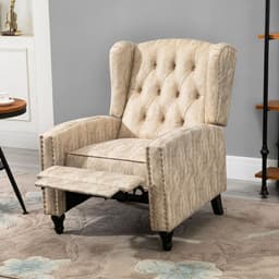 image-HOMCOM Marble Effect Manual Reclining Armchair w/ Footrest Studs Wood Legs Beige