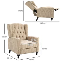 image-HOMCOM Marble Effect Manual Reclining Armchair w/ Footrest Studs Wood Legs Beige