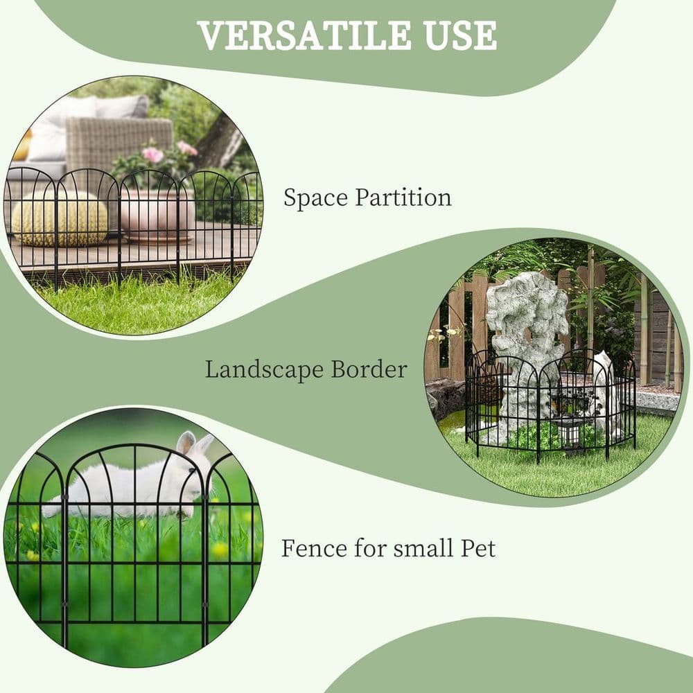 image-Outsunny 8PCs Decorative Garden Fencing 24in x 8.7ft Metal Border Edging