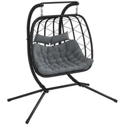 image-Outsunny PE Hanging Swing Chair with Thick Cushion, Patio Hanging Chair, Black