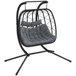 image-Outsunny PE Hanging Swing Chair with Thick Cushion, Patio Hanging Chair, Black
