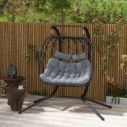 image-Outsunny PE Hanging Swing Chair with Thick Cushion, Patio Hanging Chair, Black