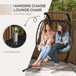image-Outsunny PE Hanging Swing Chair with Thick Cushion, Patio Hanging Chair, Black