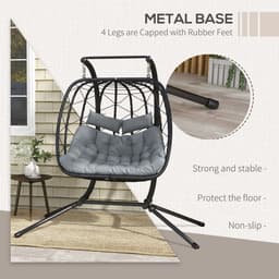image-Outsunny PE Hanging Swing Chair with Thick Cushion, Patio Hanging Chair, Black