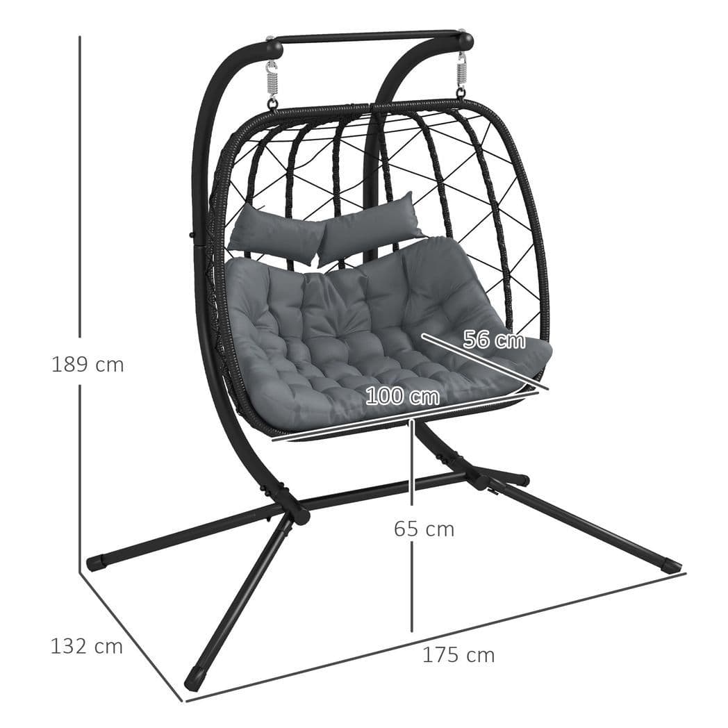 image-Outsunny PE Hanging Swing Chair with Thick Cushion, Patio Hanging Chair, Black