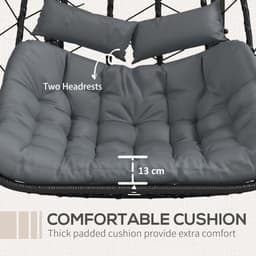 image-Outsunny PE Hanging Swing Chair with Thick Cushion, Patio Hanging Chair, Black