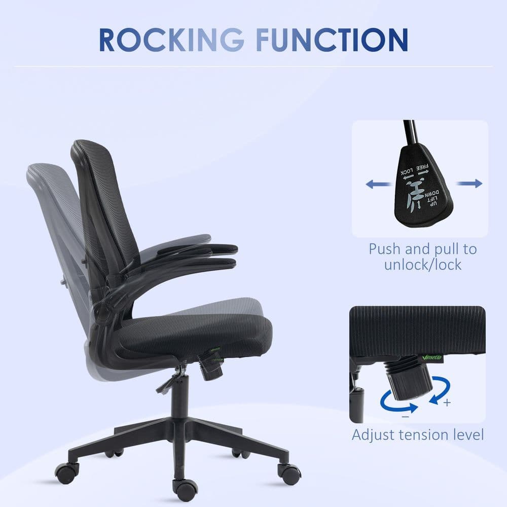 image-Vinsetto Mesh Office Chair Computer Chair with Lumbar Support, Swivel Wheels