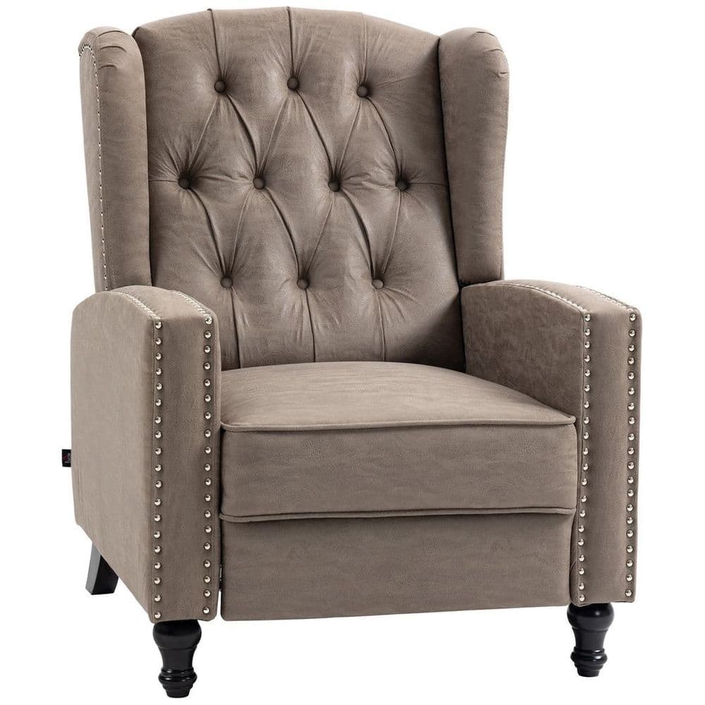 image-HOMCOM Marble Effect Manual Reclining Armchair w/ Footrest Studs Wood Legs Brown