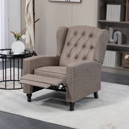 image-HOMCOM Marble Effect Manual Reclining Armchair w/ Footrest Studs Wood Legs Brown