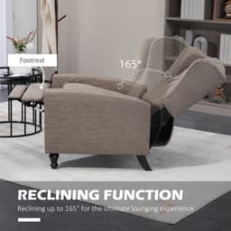 image-HOMCOM Marble Effect Manual Reclining Armchair w/ Footrest Studs Wood Legs Brown