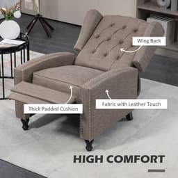 image-HOMCOM Marble Effect Manual Reclining Armchair w/ Footrest Studs Wood Legs Brown